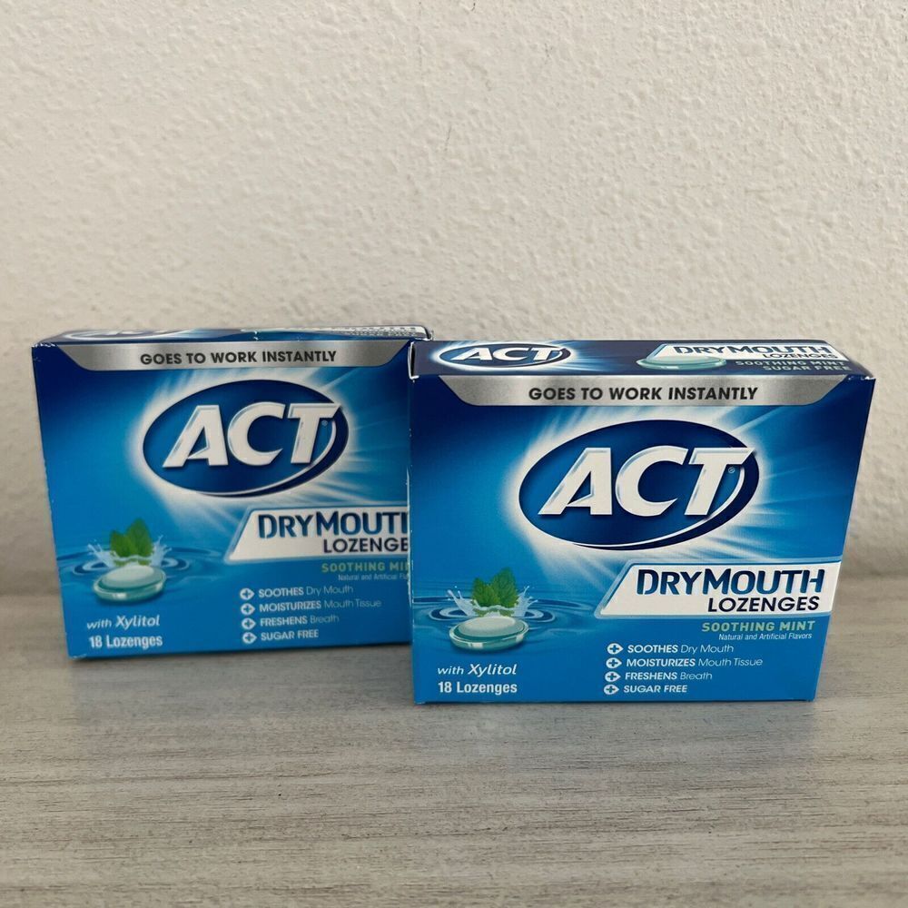 ACT Dry Mouth Lozenges Soothing Mint With Xylitol - 18 Count- 2 Boxes